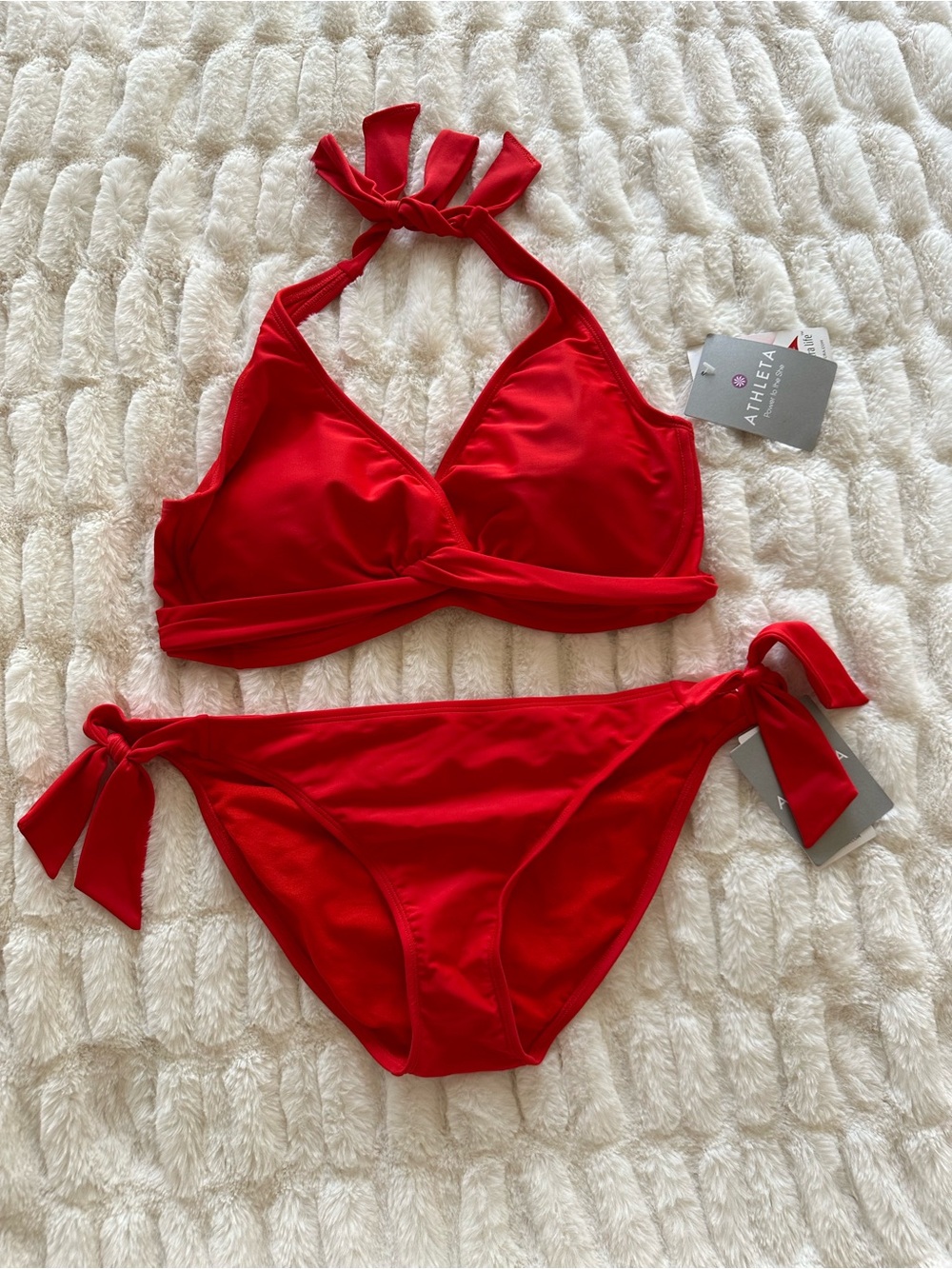 Athleta Red Tie Halter Bikini Two-Piece M/36D/DD